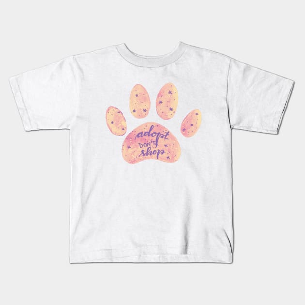 Adopt don't shop watercolor galaxy paw - pastel pink Kids T-Shirt by wackapacka